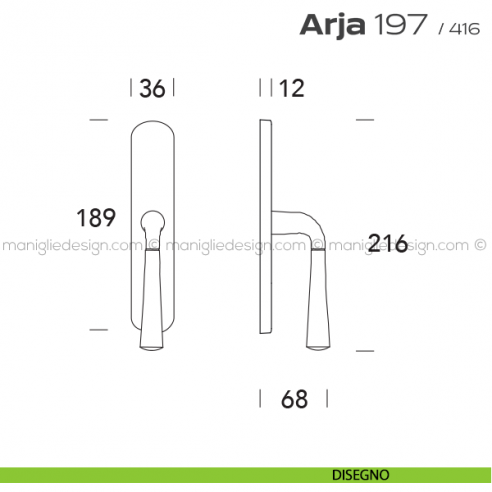 Maniglia per finestra cremonese 197 Arja Reguitti disegno