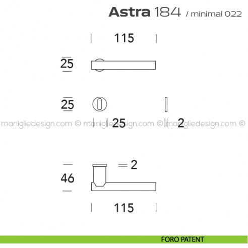 Maniglia per porta 184 Astra Minimal Reguitti foro patent