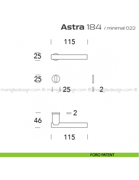 Maniglia per porta 184 Astra Minimal Reguitti foro patent