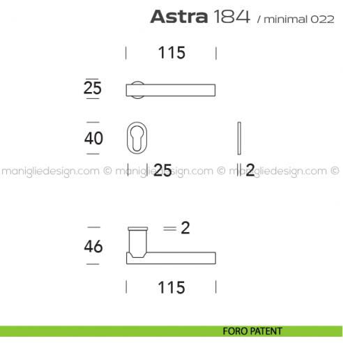 Maniglia per porta 184 Astra Minimal Reguitti foro yale