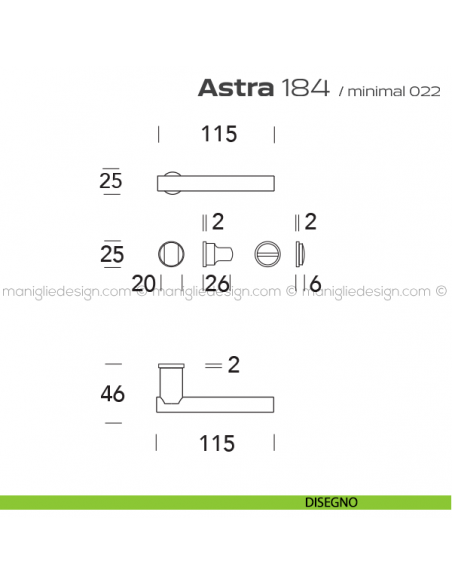 Maniglia per porta con nottolino 184 Astra Minimal Reguitti disegno