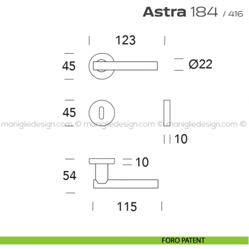 Maniglia per porta 184 Astra Reguitti foro patent