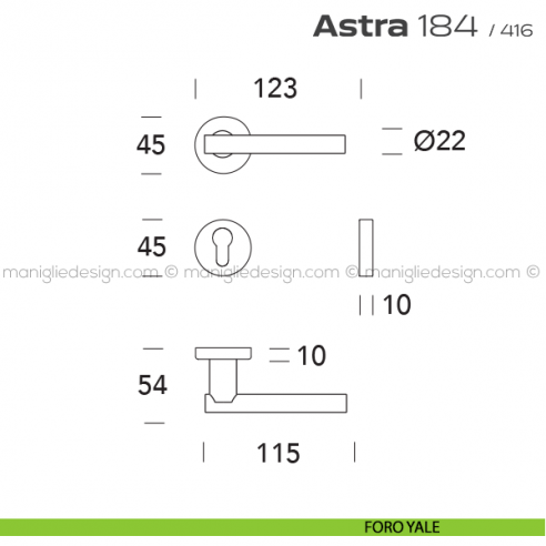 Maniglia per porta 184 Astra Reguitti foro yale