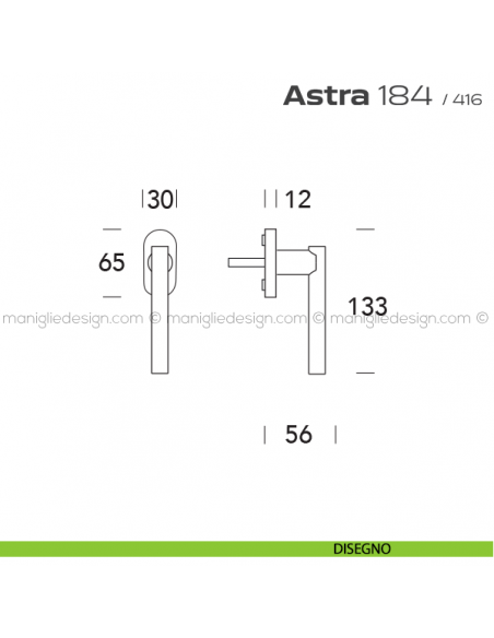 Maniglia per finestra martellina 184 Astra Reguitti disegno