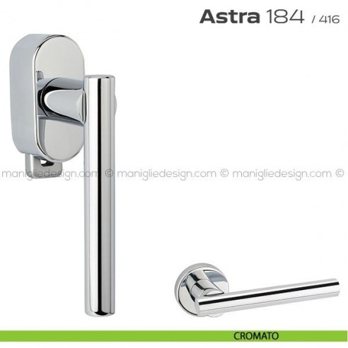Maniglia per finestra DK con pulsante su placca 184 Astra Reguitti cromato