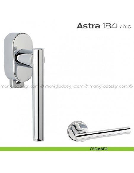 Maniglia per finestra DK con pulsante su placca 184 Astra Reguitti cromato