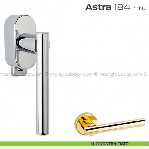 Maniglia per finestra DK con pulsante su placca 184 Astra Reguitti lucido verniciato