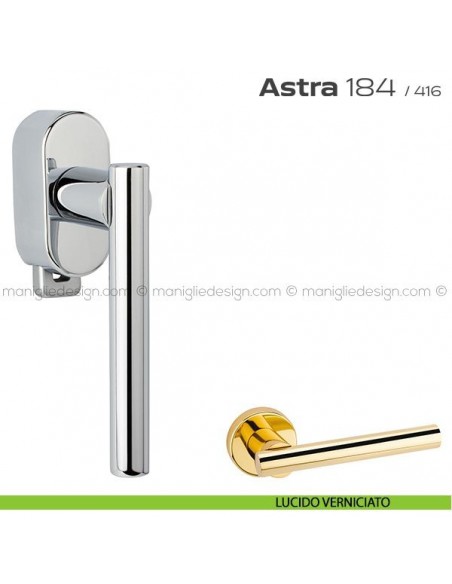 Maniglia per finestra DK con pulsante su placca 184 Astra Reguitti lucido verniciato
