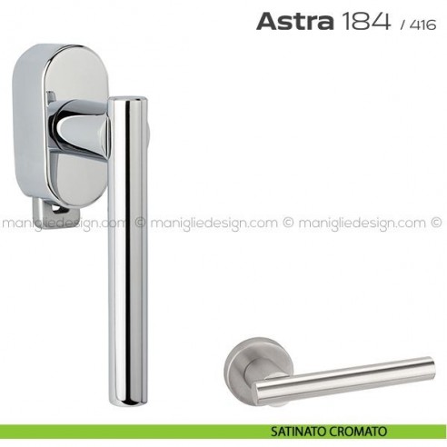 Maniglia per finestra DK con pulsante su placca 184 Astra Reguitti satinato cromato