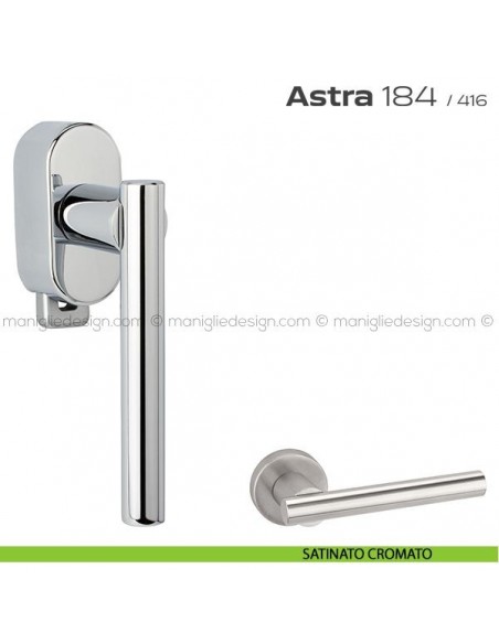 Maniglia per finestra DK con pulsante su placca 184 Astra Reguitti satinato cromato