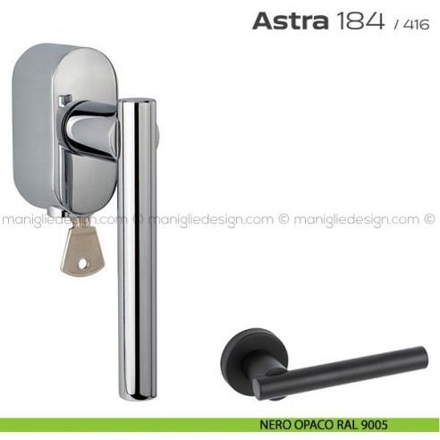 Maniglia per finestra martellina DK con chiave 184 Astra Reguitti nero opaco RAL 9005