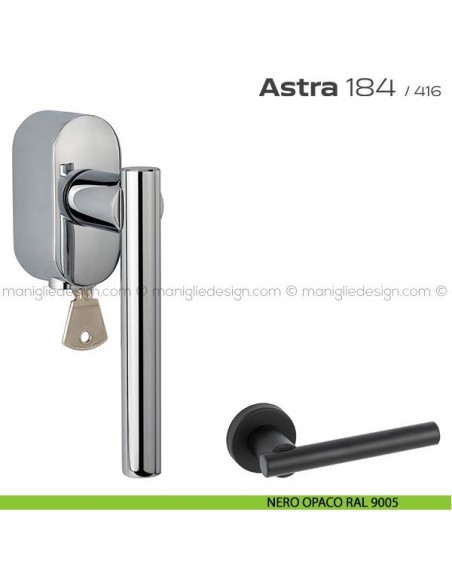 Maniglia per finestra martellina DK con chiave 184 Astra Reguitti nero opaco RAL 9005