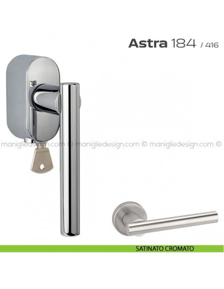Maniglia per finestra martellina DK con chiave 184 Astra Reguitti satinato cromato