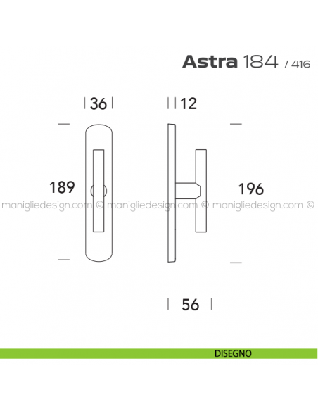 Maniglia per finestra cremonese 184 Astra Reguitti disegno