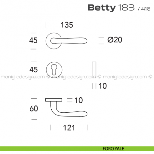 Maniglia per porta 183 Betty Reguitti foro yale