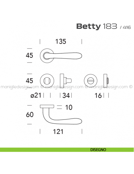 Maniglia per porta con nottolino 183 Betty Reguitti disegno
