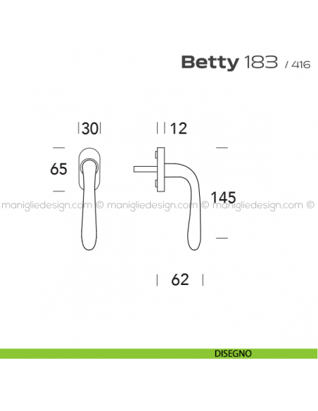 Maniglia per finestra martellina 183 Betty Reguitti disegno