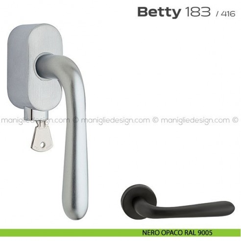 Maniglia per finestra martellina DK con chiave 183 Betty Reguitti nero opaco RAL 9005