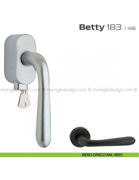 Maniglia per finestra martellina DK con chiave 183 Betty Reguitti nero opaco RAL 9005