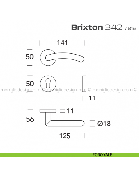 Maniglia per porta 342 Brixton Reguitti foro yale