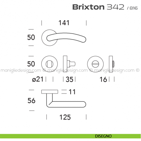 Maniglia per porta con nottolino 342 Brixton Reguitti disegno
