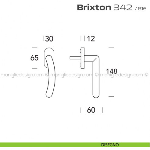 Maniglia per finestra martellina 342 Brixton Reguitti disegno