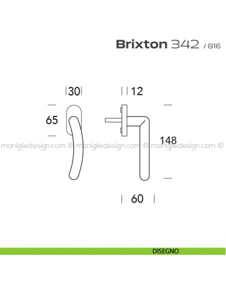 Maniglia per finestra martellina 342 Brixton Reguitti disegno
