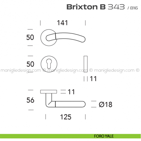 Maniglia per porta 343 Brixton B Reguitti foro yale