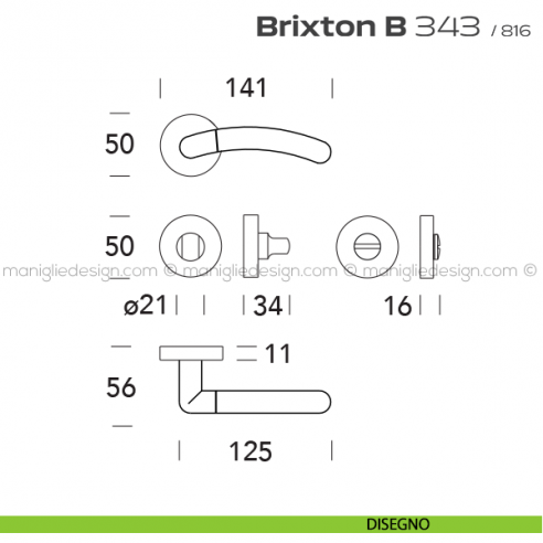 Maniglia per porta con nottolino 343 Brixton B Reguitti disegno