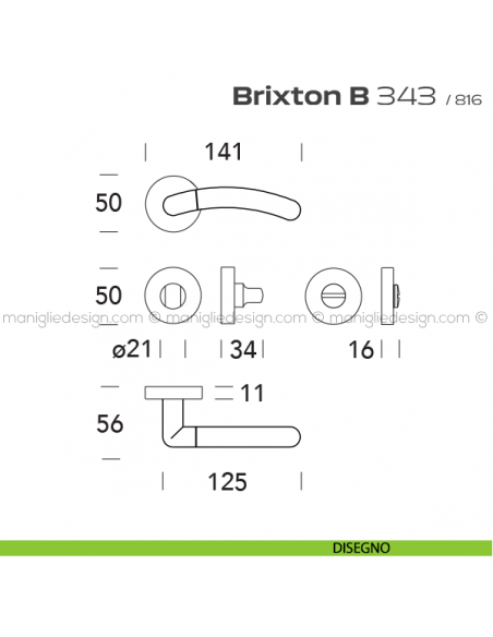 Maniglia per porta con nottolino 343 Brixton B Reguitti disegno