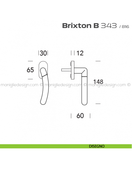 Maniglia per finestra martellina 343 Brixton B Reguitti disegno