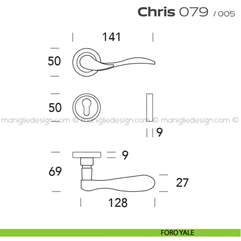 Maniglia per porta 079 Chris Reguitti foro yale