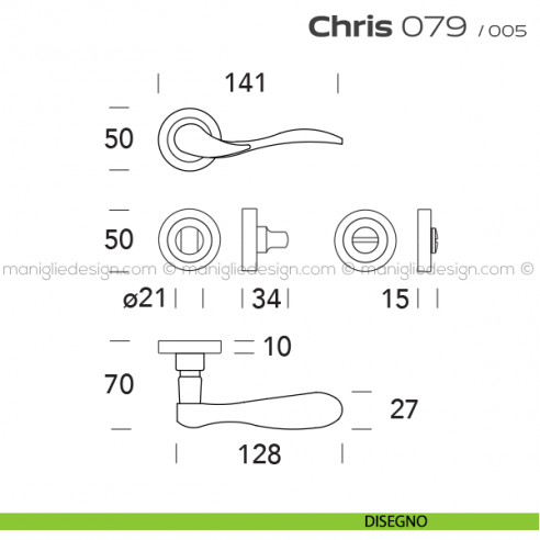 Maniglia per porta con nottolino 079 Chris Reguitti disegno