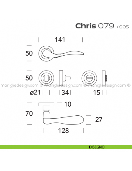 Maniglia per porta con nottolino 079 Chris Reguitti disegno