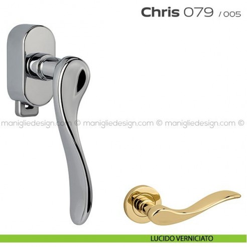 Maniglia per finestra DK con pulsante su placca 079 Chris Reguitti lucido verniciato