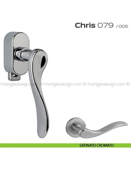 Maniglia per finestra DK con pulsante su placca 079 Chris Reguitti satinato cromato