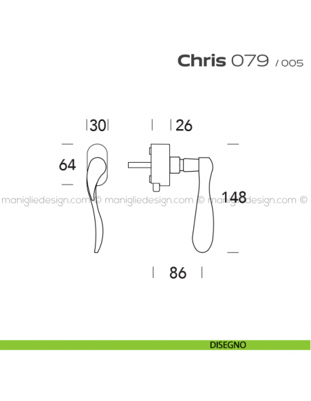 Maniglia per finestra DK con pulsante su placca 079 Chris Reguitti disegno