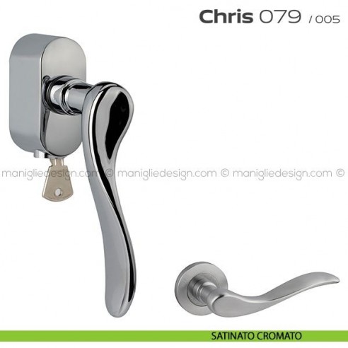 Maniglia per finestra DK con chiave su placca 079 Chris Reguitti satinato cromato
