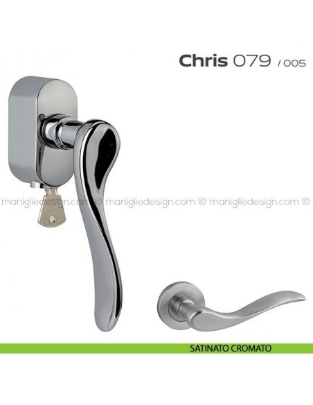 Maniglia per finestra DK con chiave su placca 079 Chris Reguitti satinato cromato