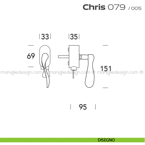 Maniglia per finestra DK con chiave su placca 079 Chris Reguitti disegno
