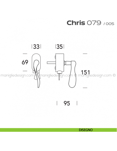 Maniglia per finestra DK con chiave su placca 079 Chris Reguitti disegno