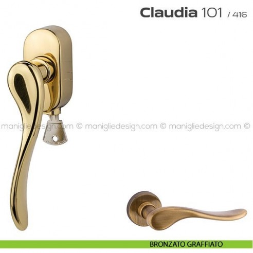 Maniglia per finestra DK con chiave su placca 101 Claudia Reguitti bronzato graffiato