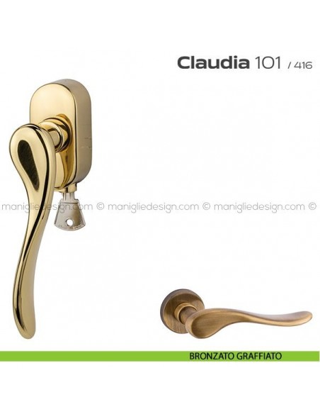 Maniglia per finestra DK con chiave su placca 101 Claudia Reguitti bronzato graffiato