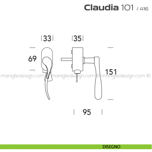 Maniglia per finestra DK con chiave su placca 101 Claudia Reguitti disegno