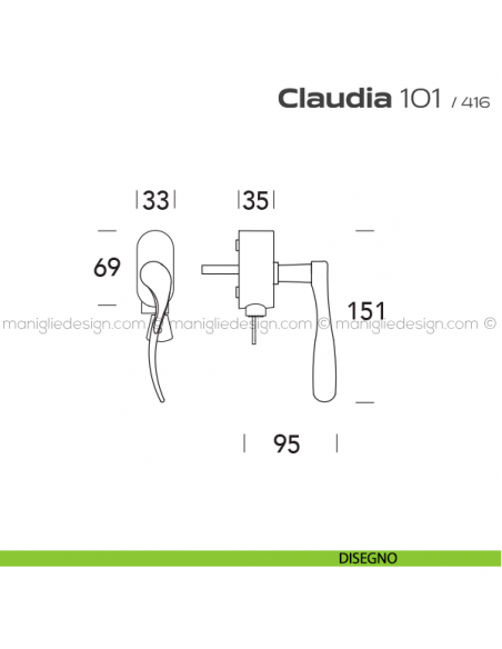 Maniglia per finestra DK con chiave su placca 101 Claudia Reguitti disegno