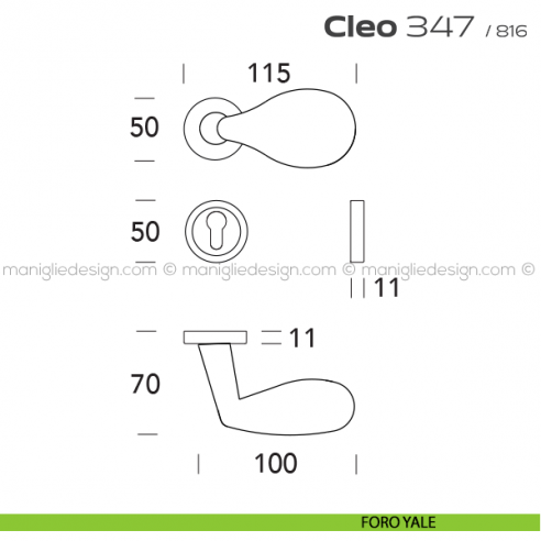 Maniglia per porta 347 Cleo Reguitti foro yale