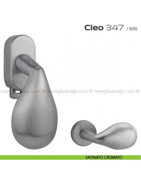 Maniglia per finestra DK con pulsante su placca 347 Cleo Reguitti satinato cromato