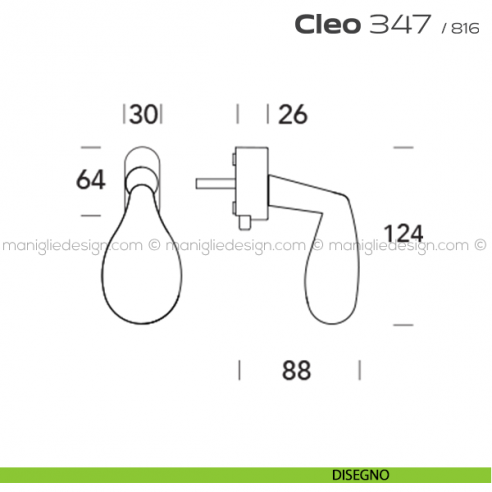 Maniglia per finestra DK con pulsante su placca 347 Cleo Reguitti disegno