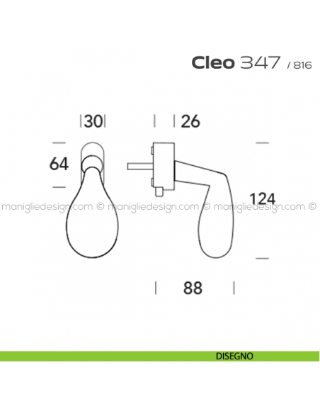 Maniglia per finestra DK con pulsante su placca 347 Cleo Reguitti disegno