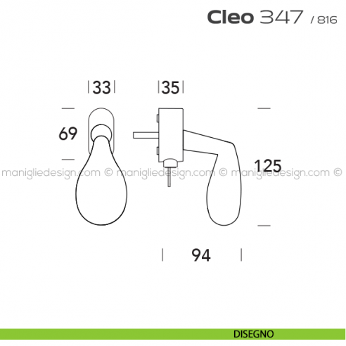 Maniglia per finestra martellina DK con chiave 347 Cleo Reguitti disegno